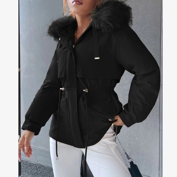 SHEIN Jackets & Blazers - Black Winter Coat with Faux Fur Hood - NWOT